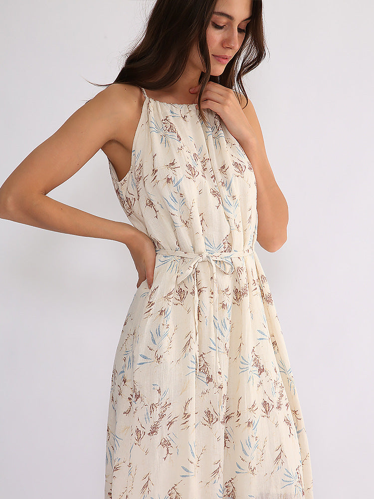Cotton And Linen Lace-up Dress