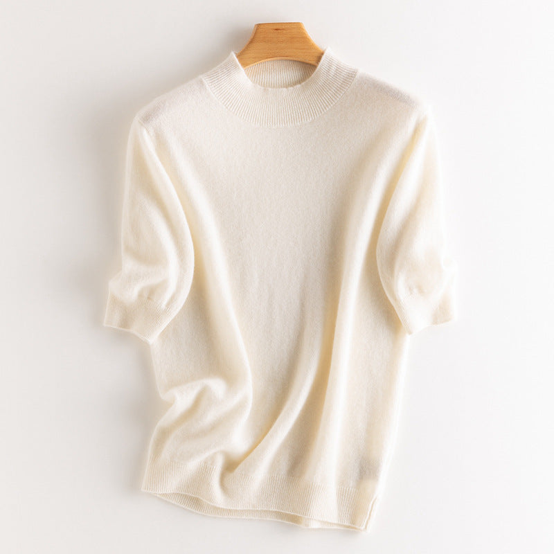 Cashmere Sweater Women's Half Turtleneck Half Sleeve