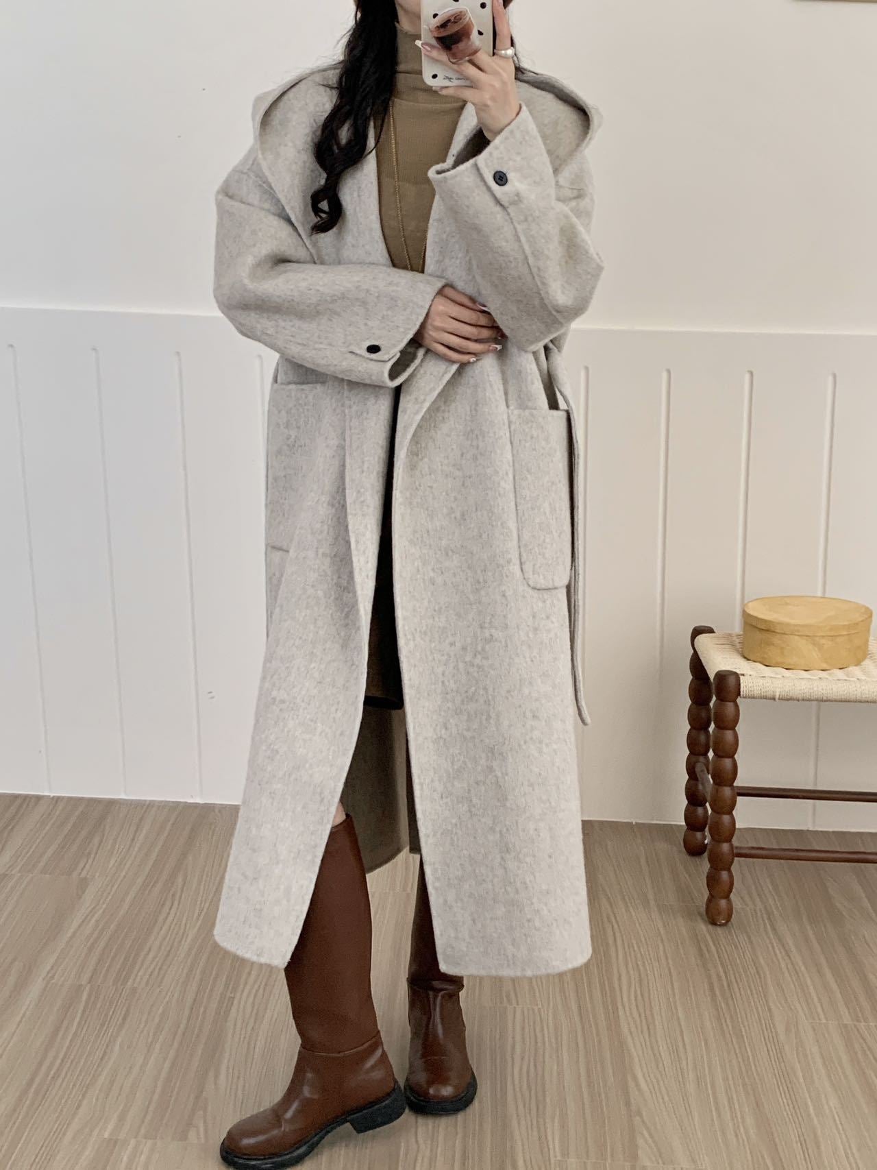 Hooded Double-sided Wool Overcoat