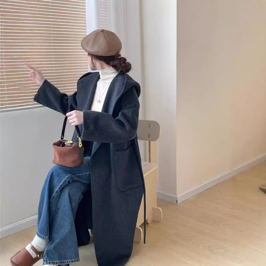 Hooded Double-sided Wool Overcoat