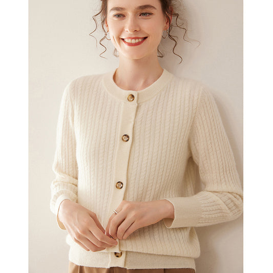 Round Neck Cashmere Knitted Cardigan