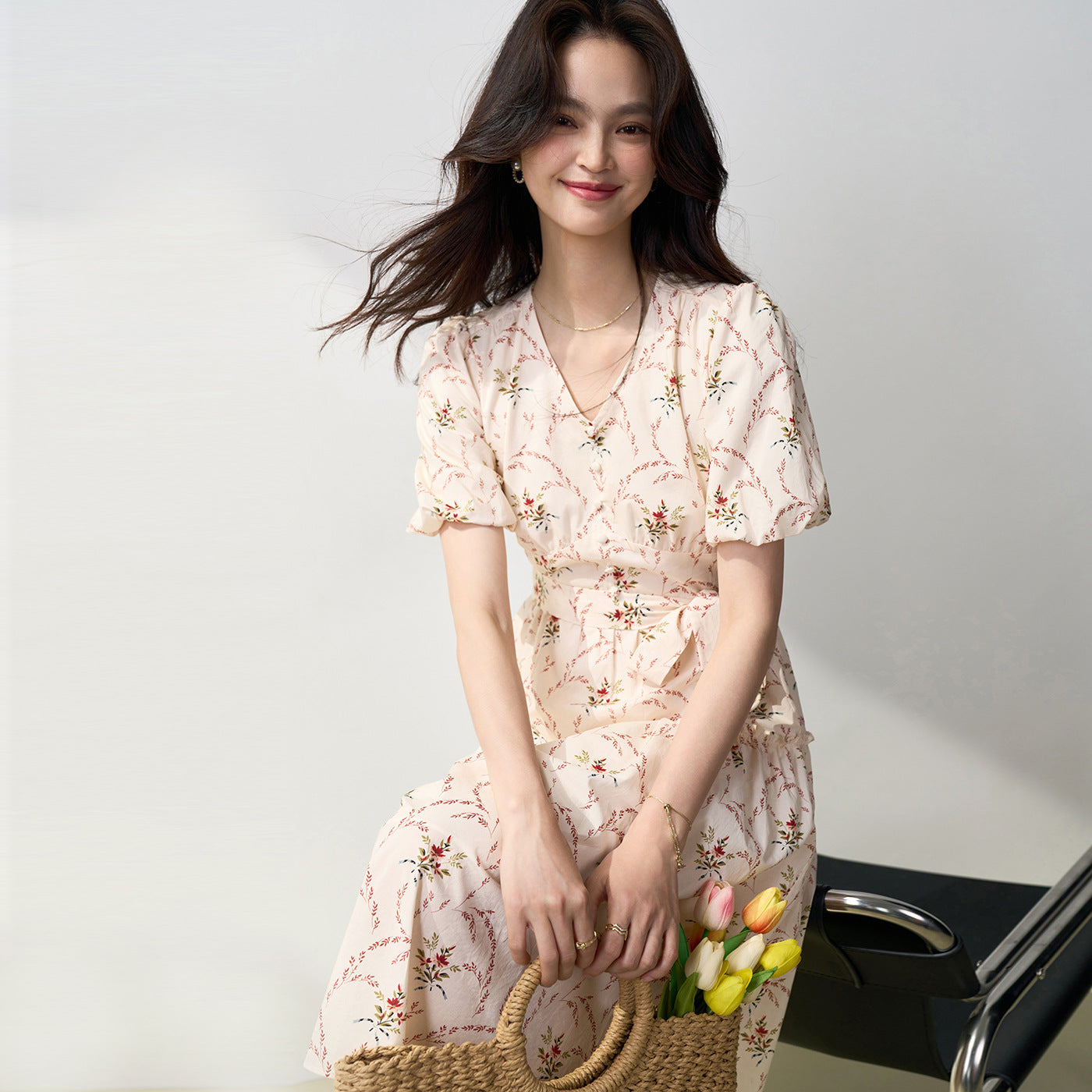 Puff Sleeve Pure Cotton Dress