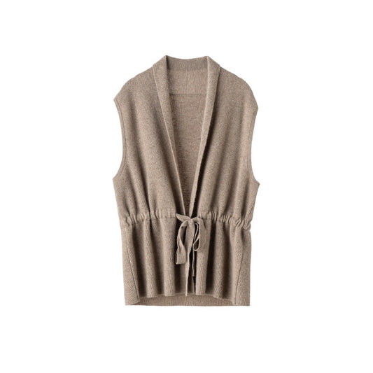 Waist-tight Knitted Sleeveless Vest Cardigan