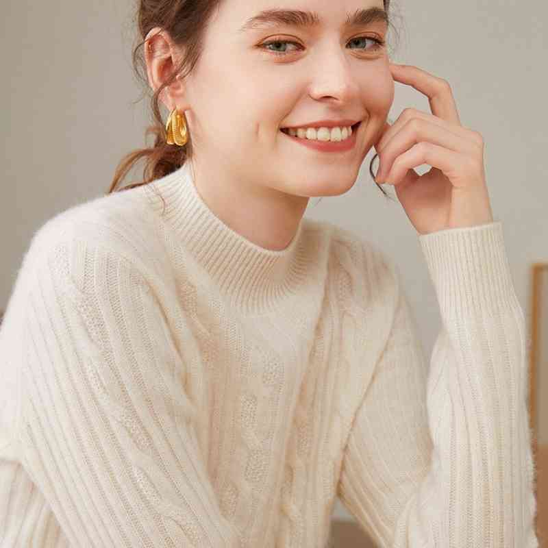 Pure Cashmere Shirt Women's Half Turtleneck Loose Thick Sweater