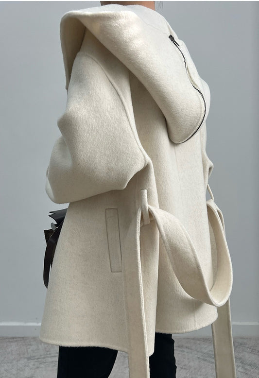 Alpaca Fleece Hooded Coat