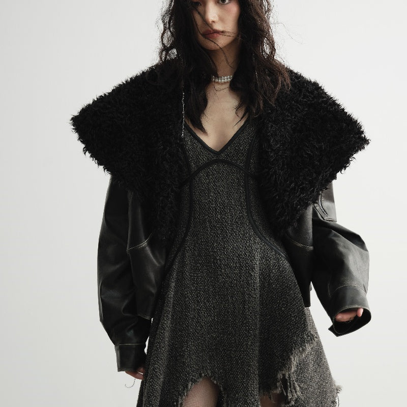 Big Fur Collar Leather Jacket