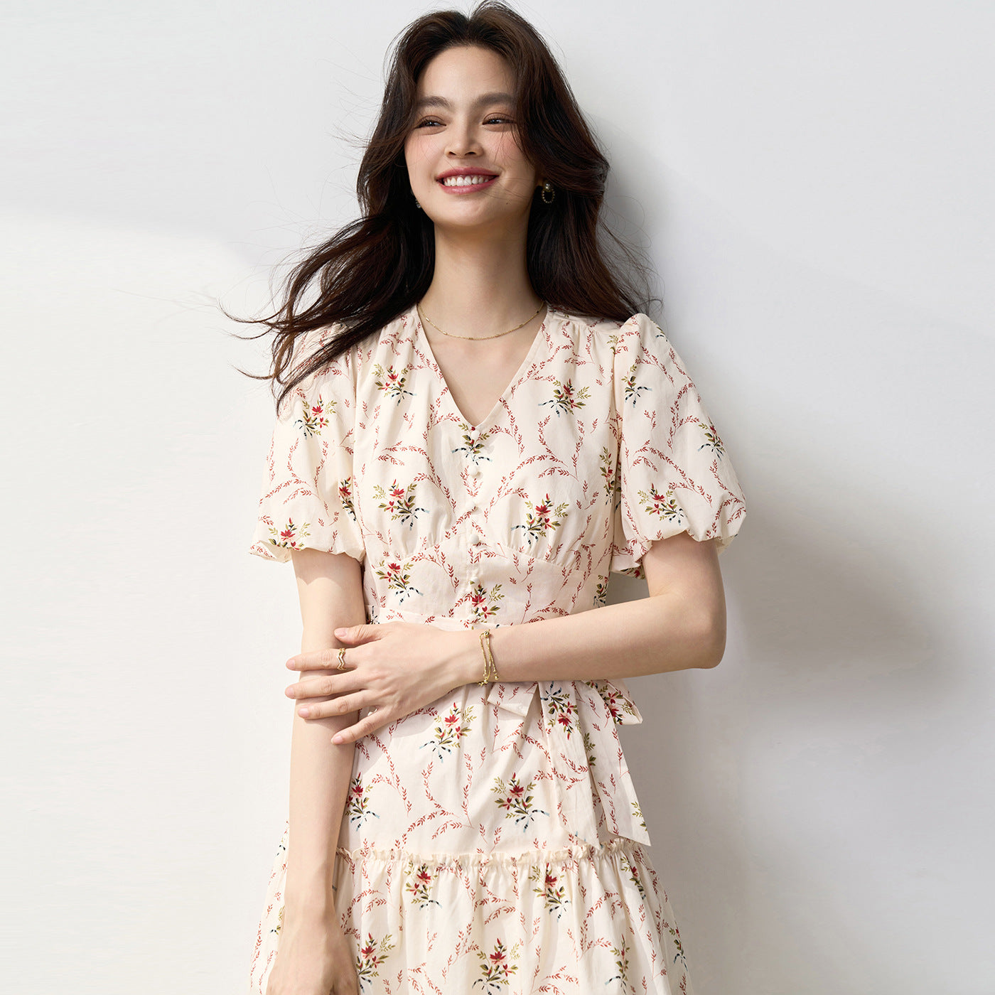 Puff Sleeve Pure Cotton Dress