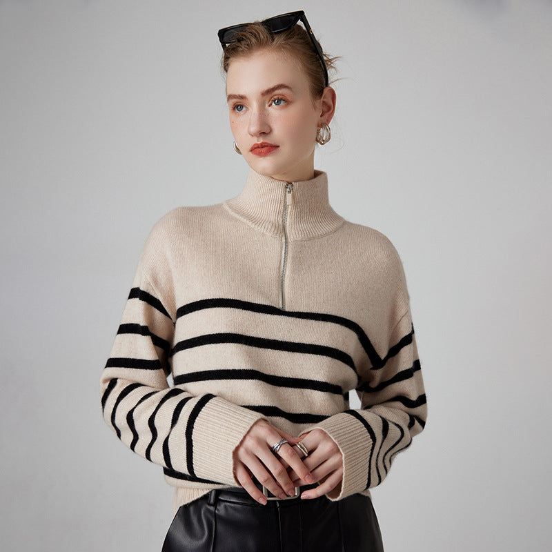 Cashmere Striped Turtleneck Sweater