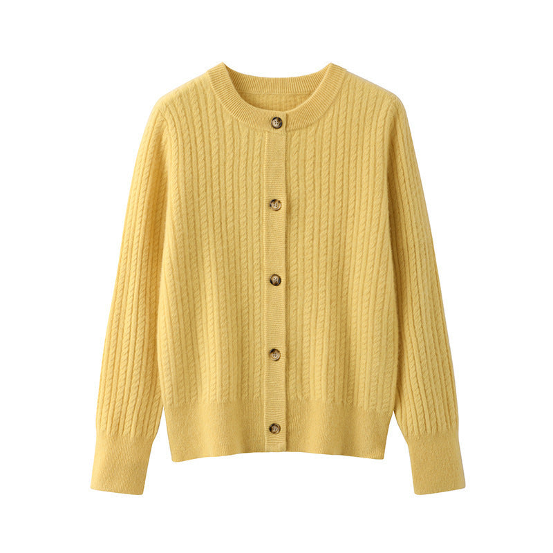 Round Neck Cashmere Knitted Cardigan