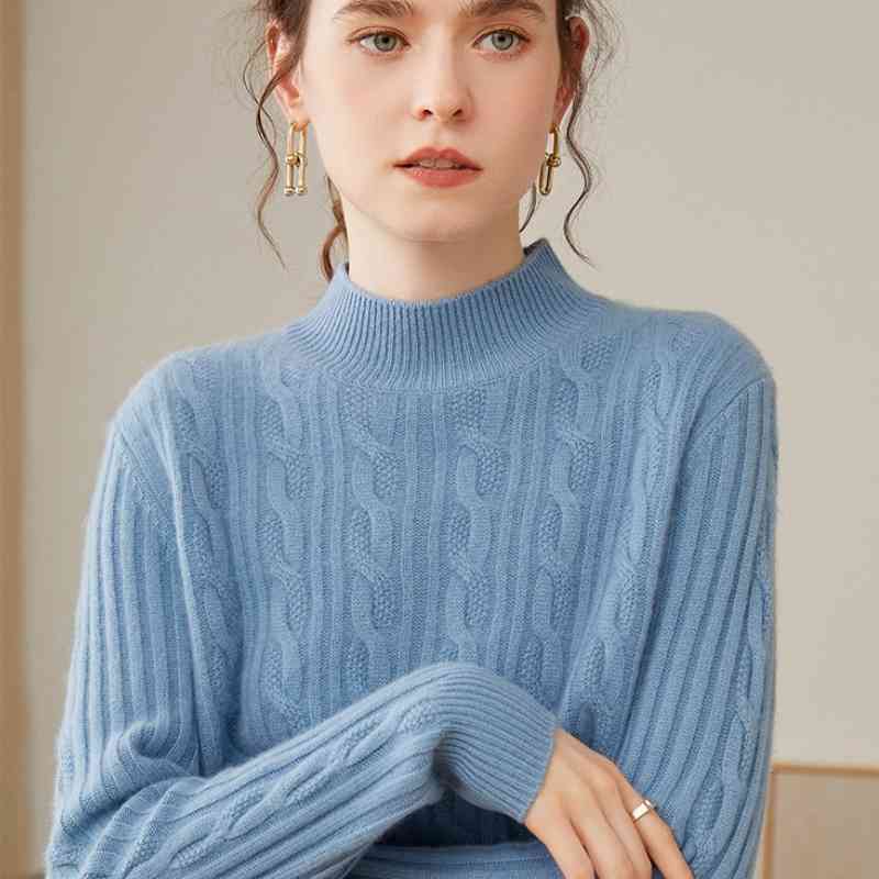 Pure Cashmere Shirt Women's Half Turtleneck Loose Thick Sweater