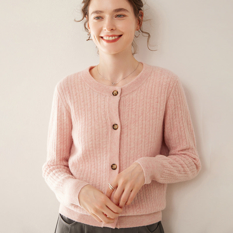 Round Neck Cashmere Knitted Cardigan