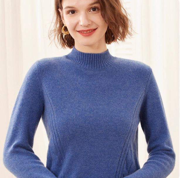 Pure Cashmere Pullover High Neck Knit Sweater