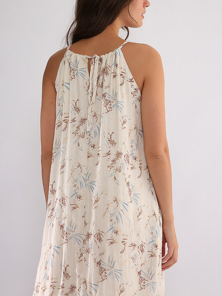 Cotton And Linen Lace-up Dress
