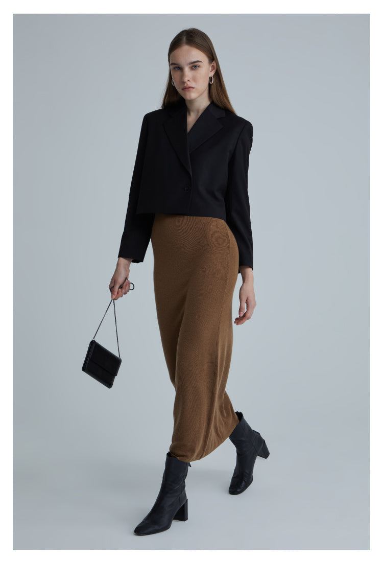 Wool V-neck Slim Waist Knit dress