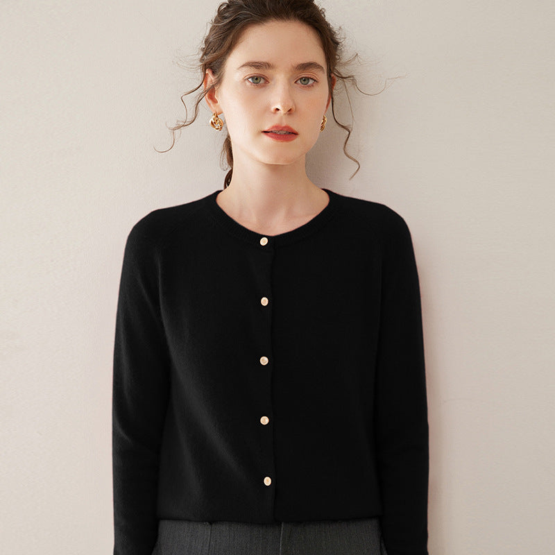 Pure Cashmere Thin Raglan Solid Color Loose Knitted Coat