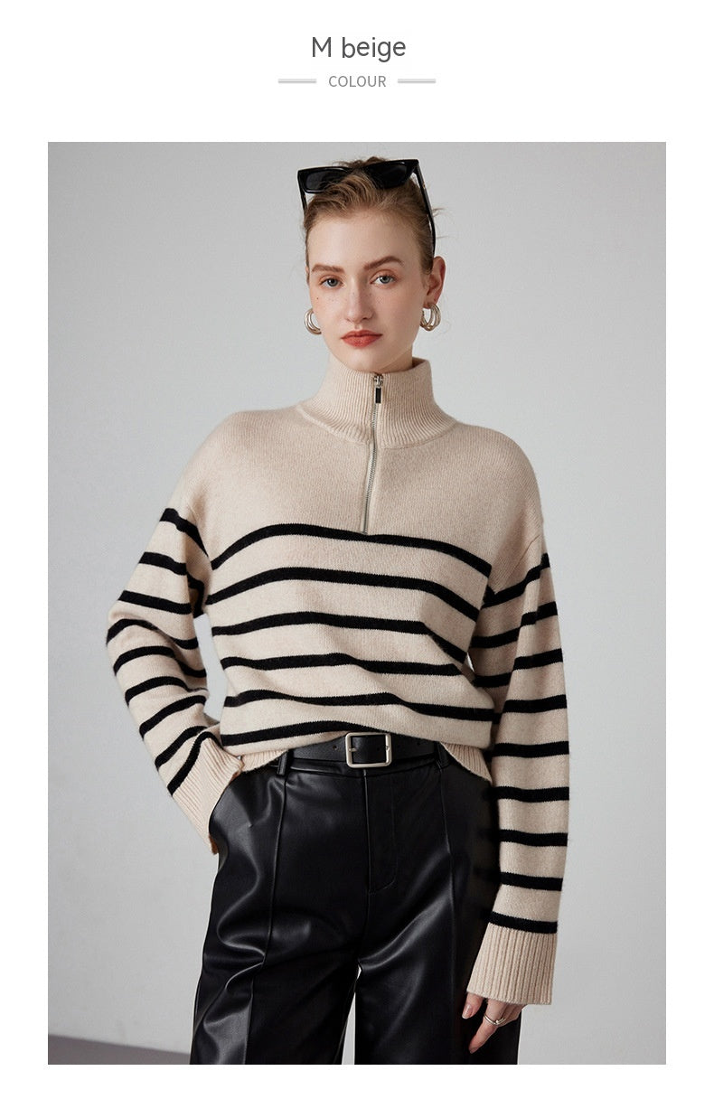 Cashmere Striped Turtleneck Sweater
