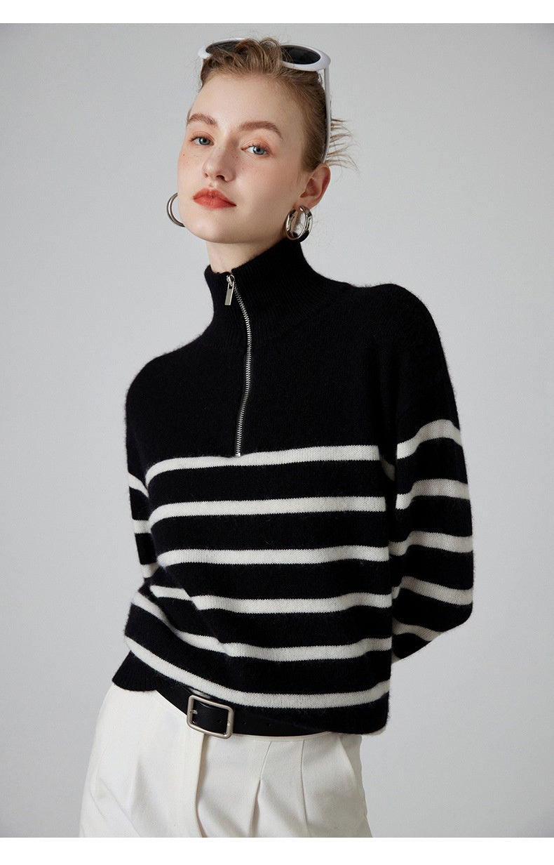 Cashmere Striped Turtleneck Sweater
