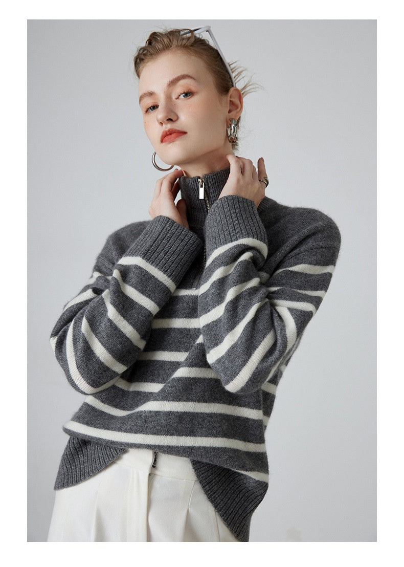 Cashmere Striped Turtleneck Sweater