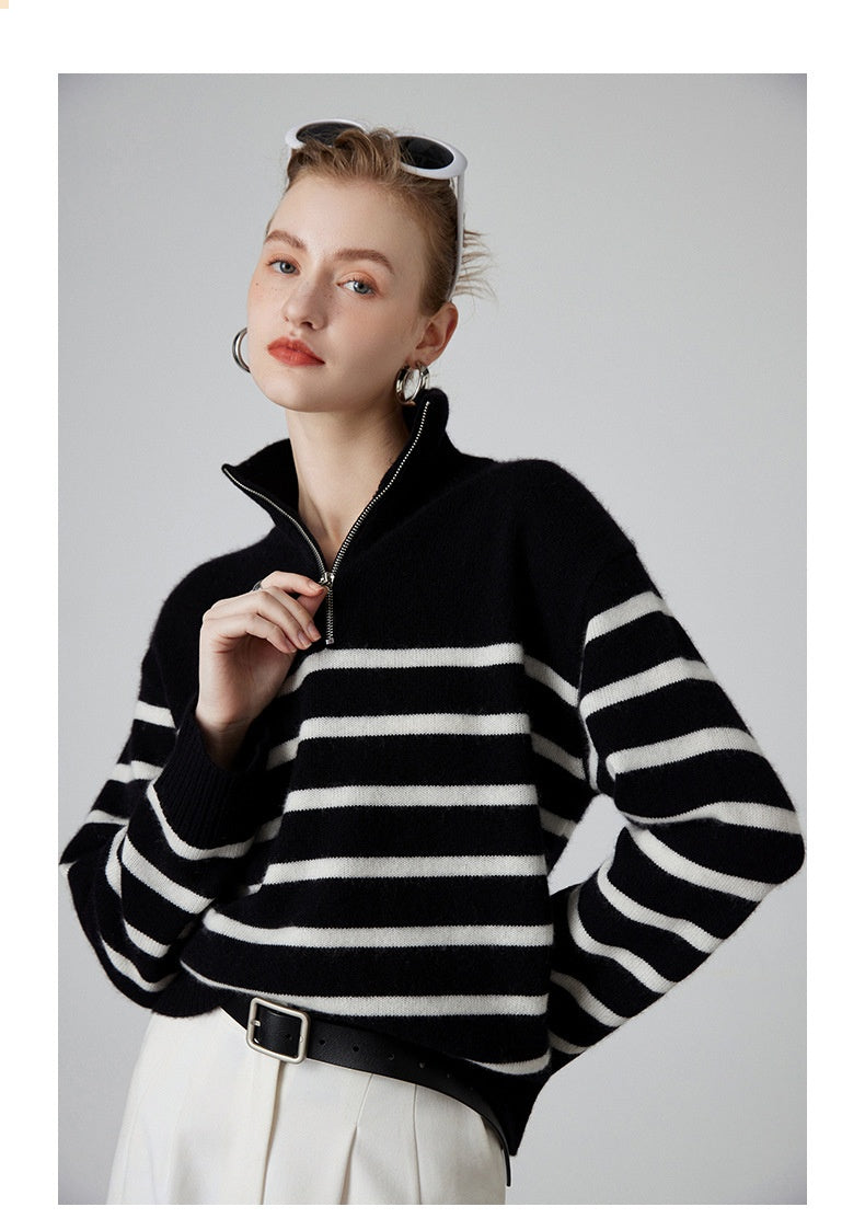 Cashmere Striped Turtleneck Sweater