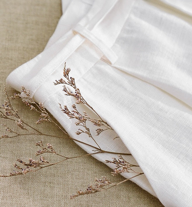 Pure Linen High Waist Lace-up Pants