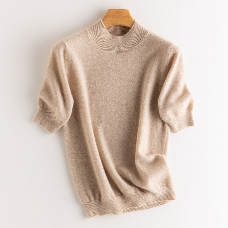 Cashmere Sweater Women's Half Turtleneck Half Sleeve