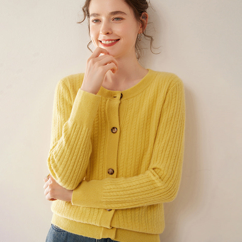 Round Neck Cashmere Knitted Cardigan