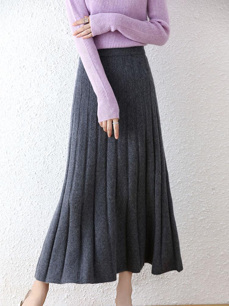 Mid-length Pure Wool Skirt