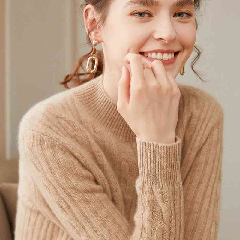 Pure Cashmere Shirt Women's Half Turtleneck Loose Thick Sweater