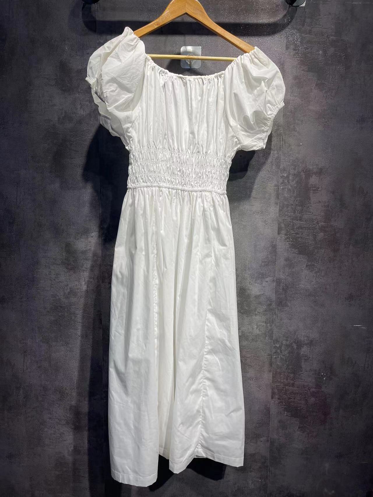 Cotton Puff Sleeve Lace-up Dress