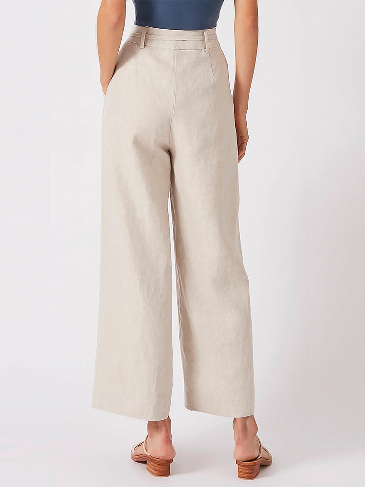 Pure Linen High Waist Lace-up Pants