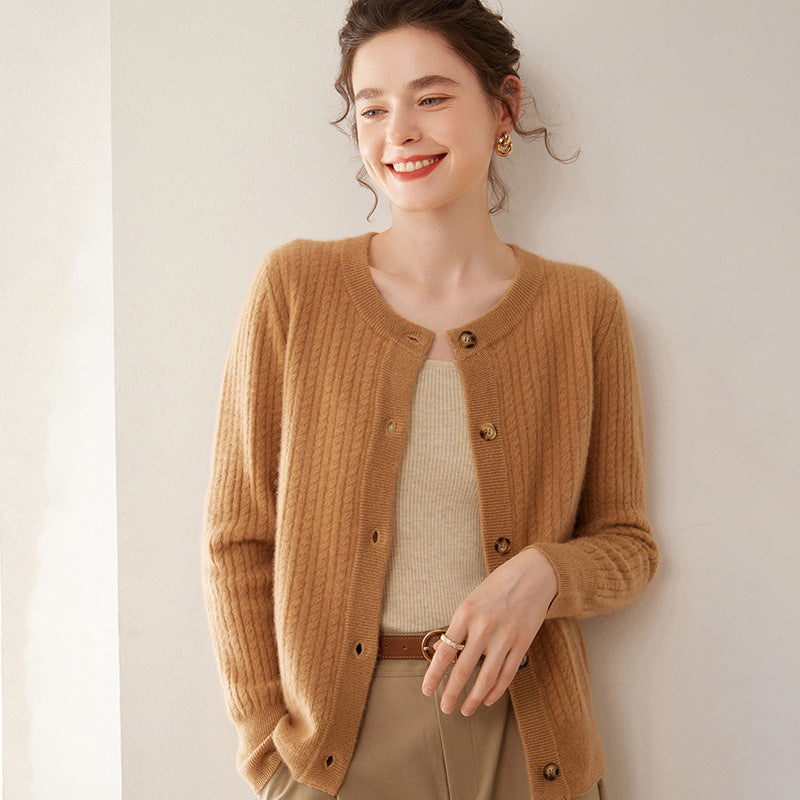 Round Neck Cashmere Knitted Cardigan