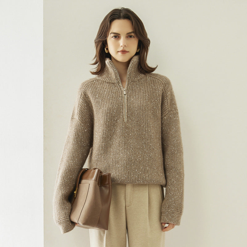 Half-open Collar Cashmere Sweater