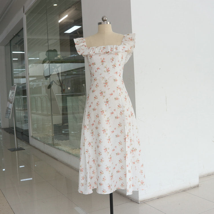 Linen Sleeveless Floral Dress