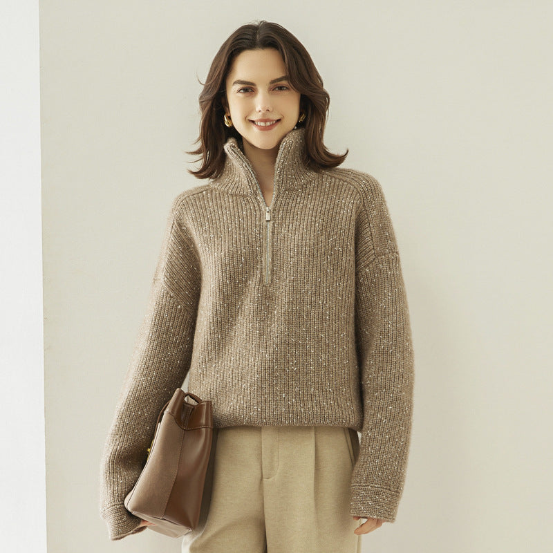 Half-open Collar Cashmere Sweater