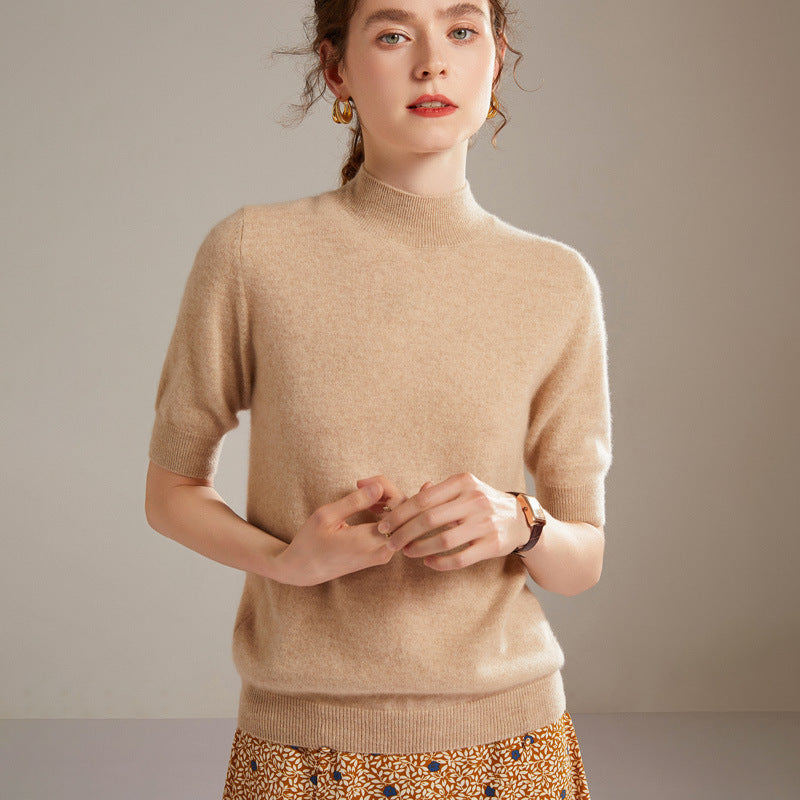Cashmere Sweater Women's Half Turtleneck Half Sleeve