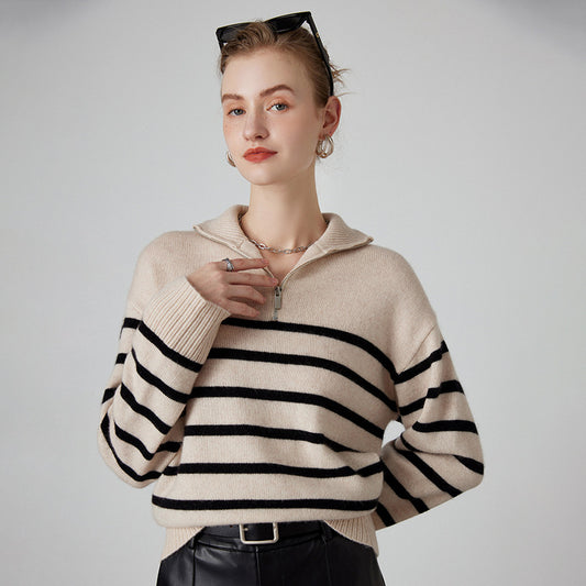 Cashmere Striped Turtleneck Sweater