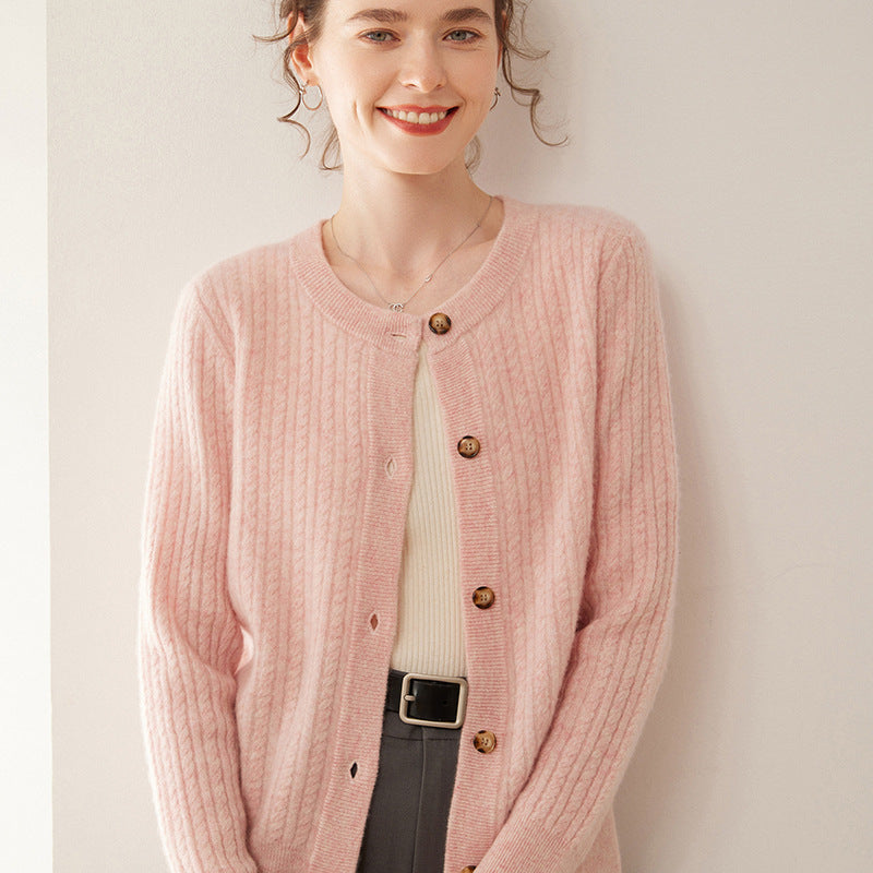 Round Neck Cashmere Knitted Cardigan