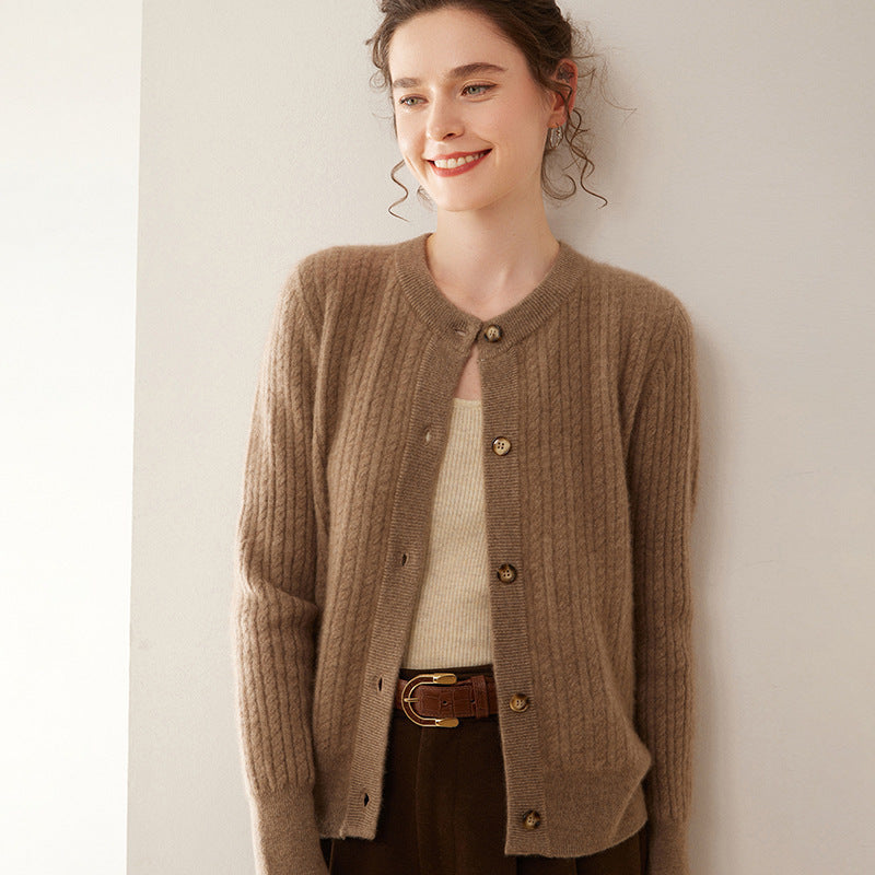Round Neck Cashmere Knitted Cardigan