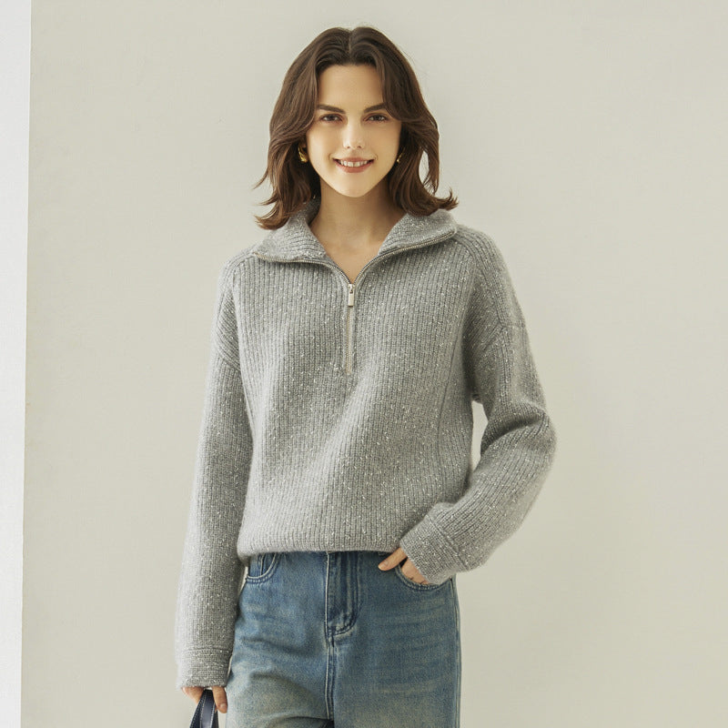 Half-open Collar Cashmere Sweater