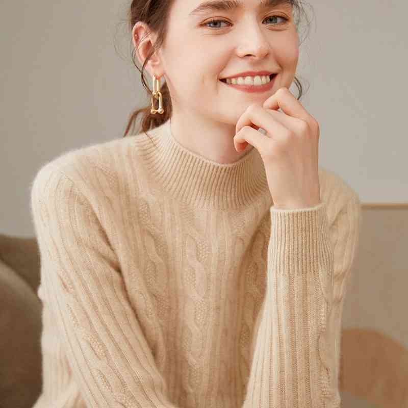 Pure Cashmere Shirt Women's Half Turtleneck Loose Thick Sweater