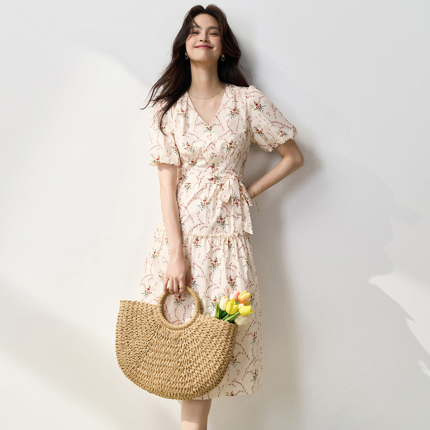 Puff Sleeve Pure Cotton Dress