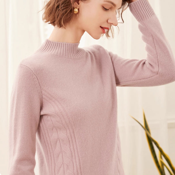 Pure Cashmere Pullover High Neck Knit Sweater