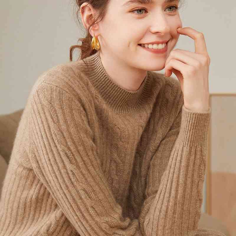 Pure Cashmere Shirt Women's Half Turtleneck Loose Thick Sweater