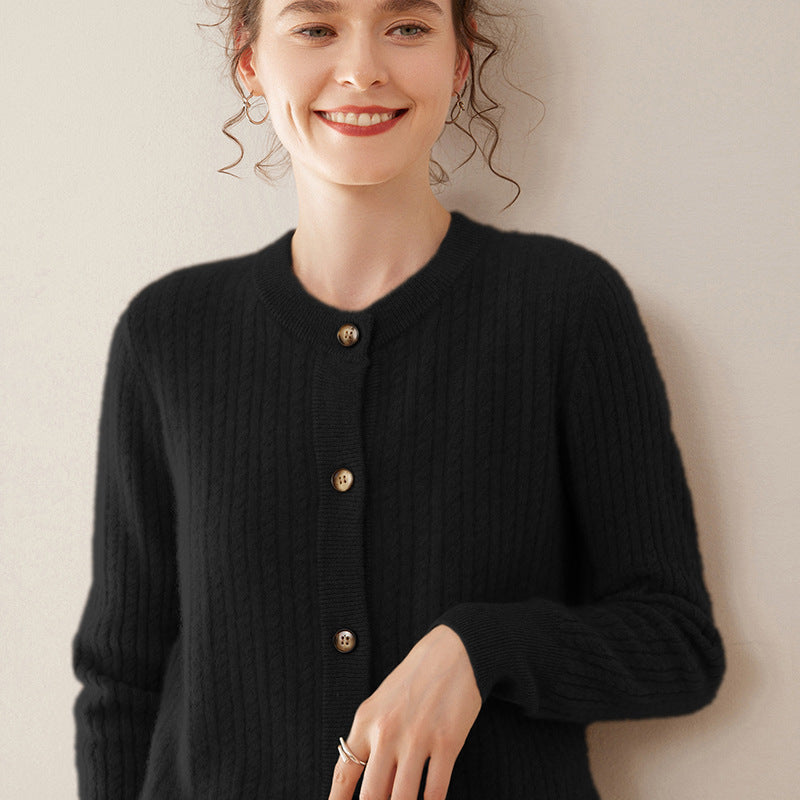 Round Neck Cashmere Knitted Cardigan