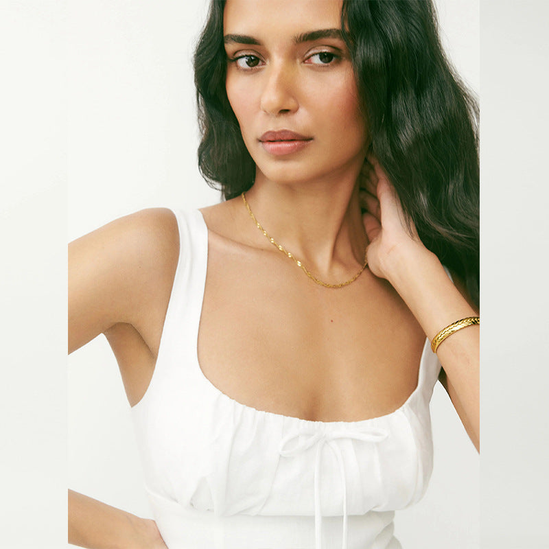 Linen White French Dress