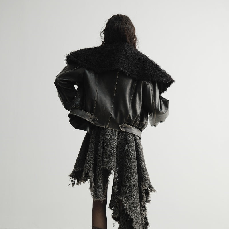 Big Fur Collar Leather Jacket