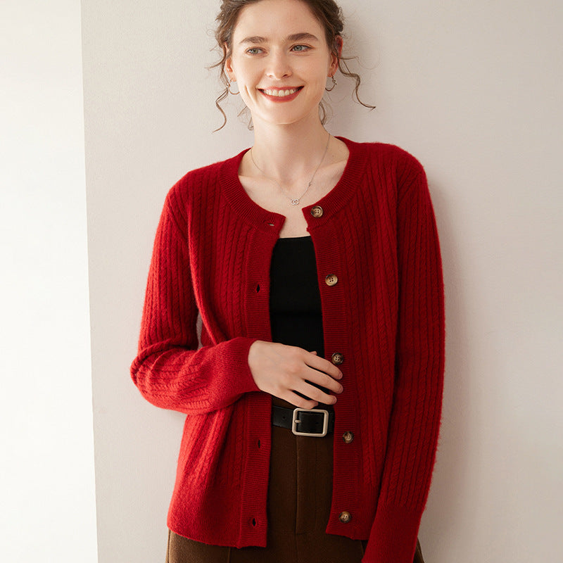 Round Neck Cashmere Knitted Cardigan
