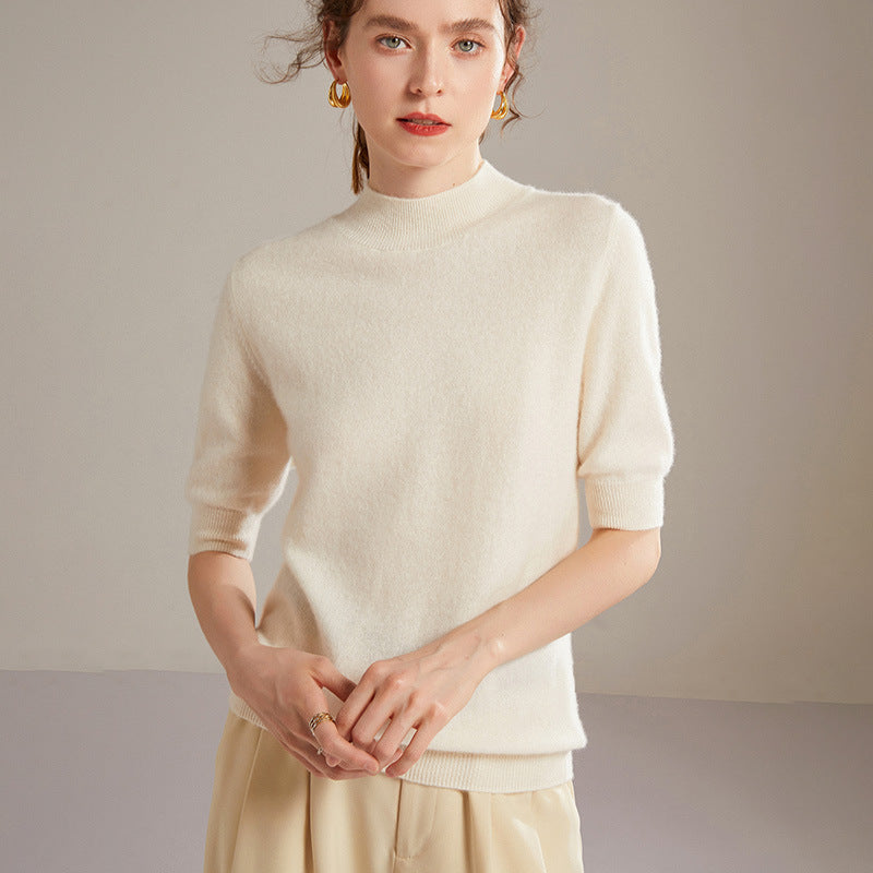 Cashmere Sweater Women's Half Turtleneck Half Sleeve