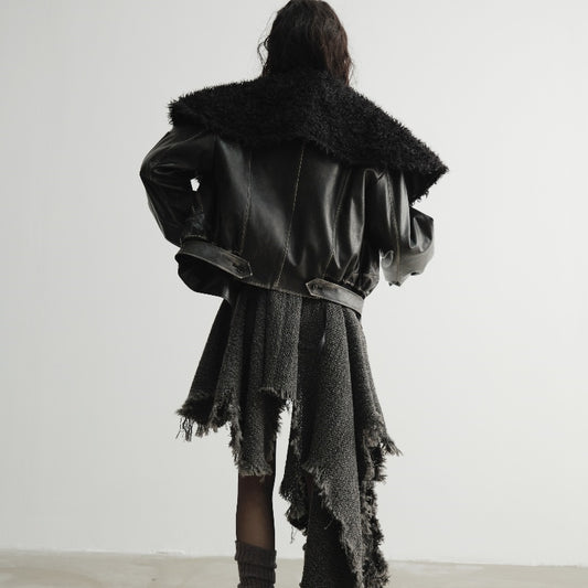 Big Fur Collar Leather Jacket
