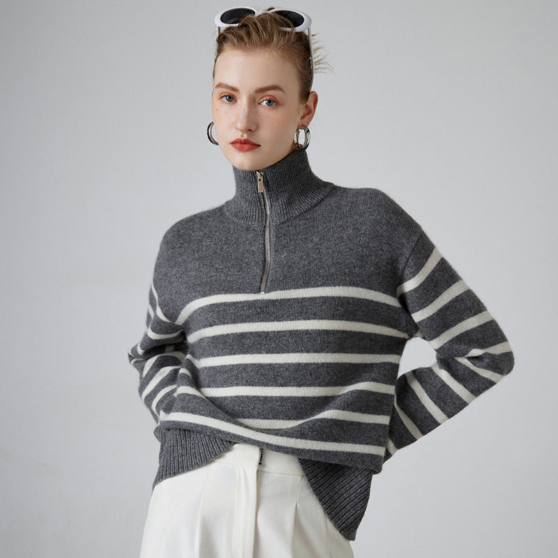 Cashmere Striped Turtleneck Sweater